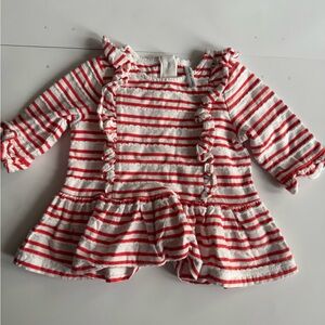 Janie and Jack Red and White Striped Frilly Top 6-12mo